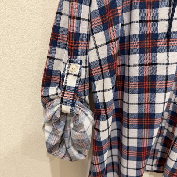 NWT Always Indigo Women’s Top Button Up Plus Size 3X Red Blue Plaid Flannel Look - Picture 2 of 11